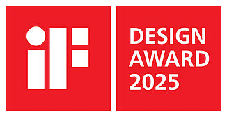 Logo des iF DESIGN AWARD 2025 – internationale Auszeichnung für herausragendes Design. Offizielles Logo des iF DESIGN AWARD 2025 in Rot-Weiß. Eine der weltweit renommiertesten Auszeichnungen für Produktdesign und Gestaltung.